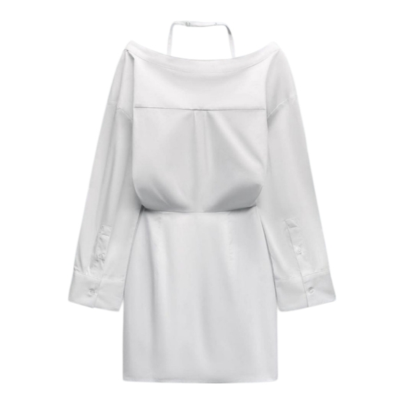 NWT Zara White Off-Shoulder Shirt Dress Sz XS - Picture 5 of 5